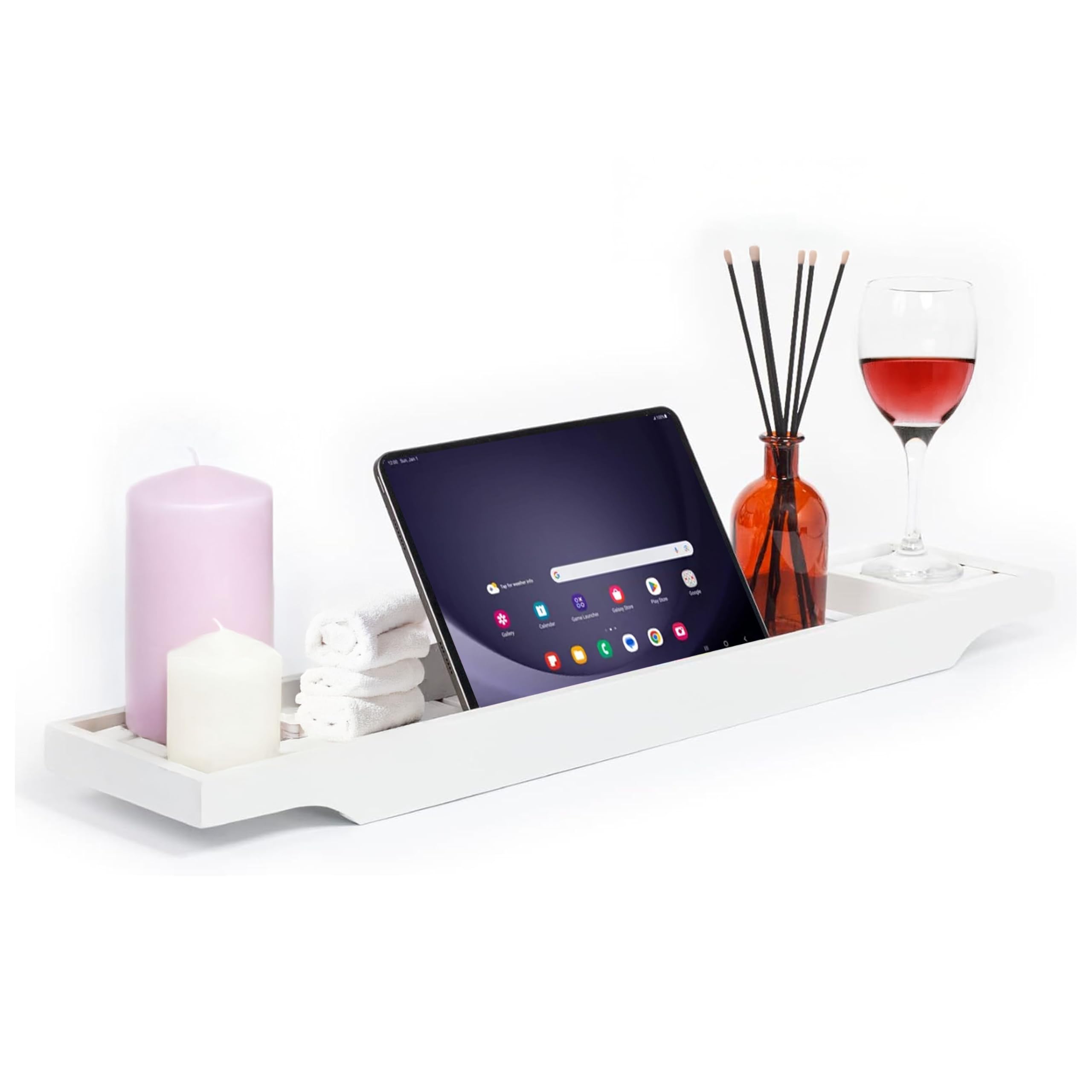 ADEPTNA Natural Eco-Friendly Bamboo Bathtub Caddy Tray - No Assembly Required – Renewable Source (White)