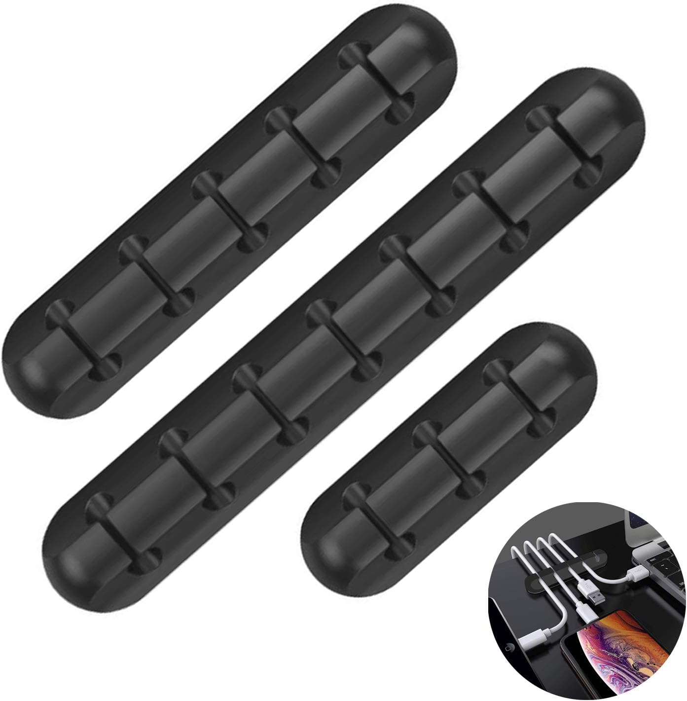 KDWOA Juego de 3 soportes para cables de escritorio, autoadhesivos
