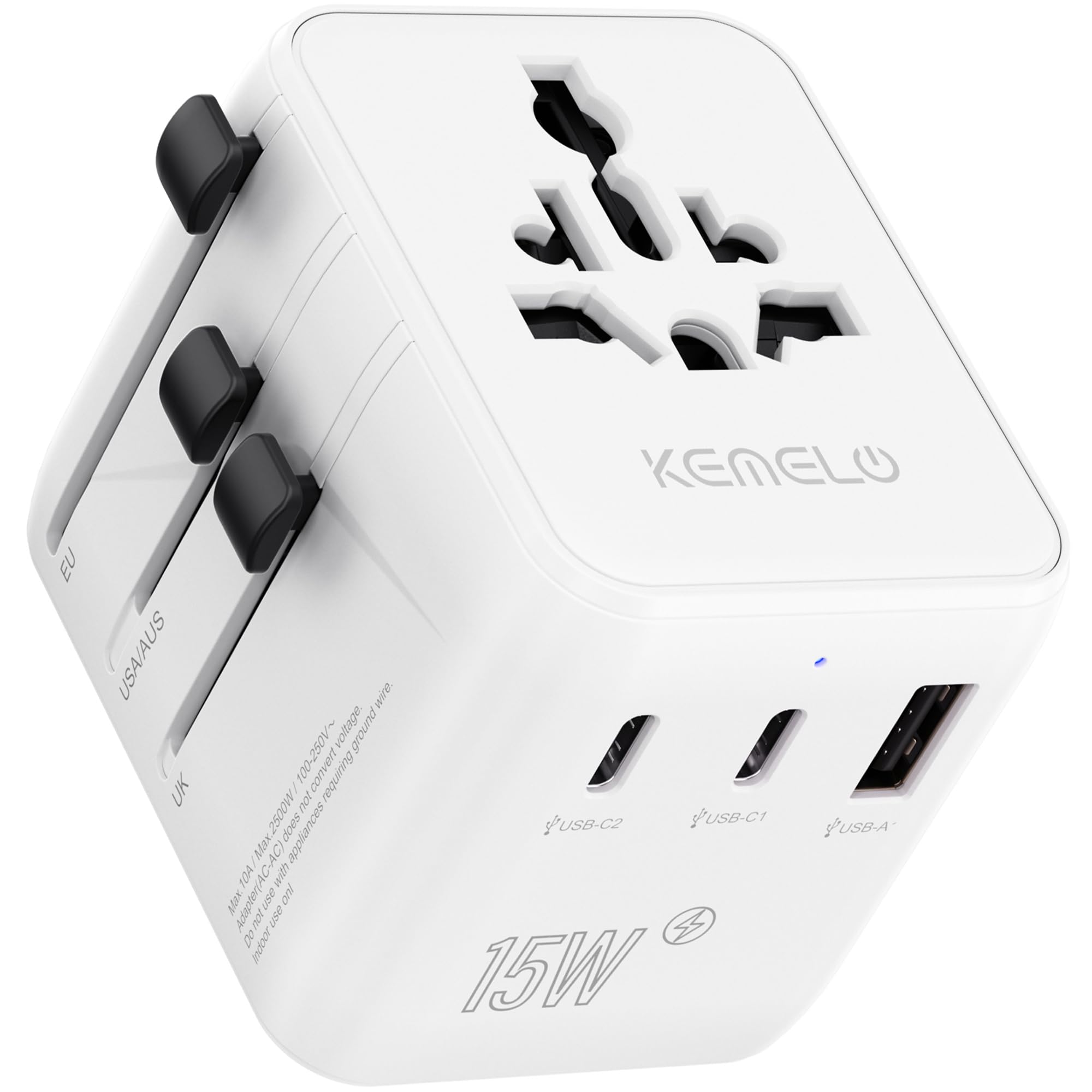 5 in 1 Reiseadapter Weltweit,Universal Adapter mit USB A,USB C,1 Weltweit Steckdose und 1 USA/JP Steckdose,Travel Reisestecker Internationaler Steckdosenadapter für EU USA UK Canada Japan Australien