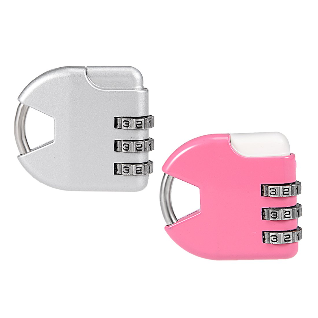 Sourcingmap 2pcs 3 Digit Combination Padlock 3.2mm Shackle Zinc Alloy Lock, Silver Tone,Pink