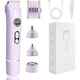 Bikini Trimmer for Women Dermave Bikini Shaver 4 in 1 Pubic Hair Trimmer, Razor for Women Private Area with Dual Heads IPX7 Waterproof, Electric Shaver for Nose Eyebrows Beard Underarm Leg Arm