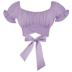 COOUFE Women's Crop Tops Ruffle Short Sleeve Tie