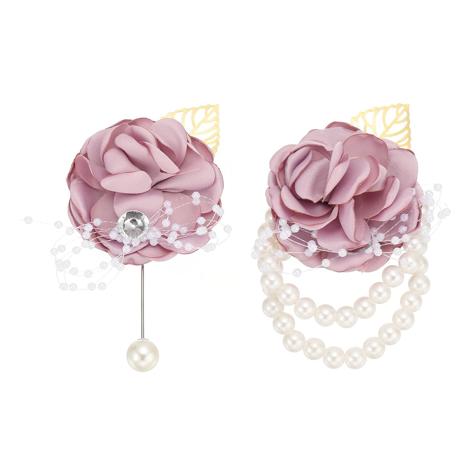 PATIKIL Rose Bridesmaid Wrist Flower Corsage, Artificial Rose Flower Wrist Corsage Boutonnieres Bride Wrist Corsage for Wedding Party Ceremony, Purple