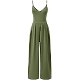 ANRABESS Women V Neck Spaghetti Strap Wide Leg Dressy Jumpsuits 2026 Summer Casual One Piece Jumper Romper Outfits & Pockets