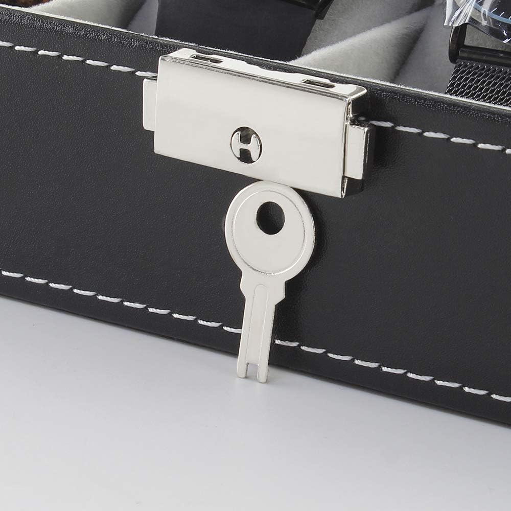 NEX 6 Slot Leather Watch Box Display Case Organizer Glass Jewelry Storage Black: Home & Kitchen