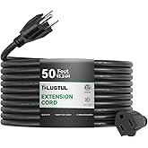 PLUGTUL Outdoor Extension Cord 50 FT Waterproof, 16/3 Gauge Black Heavy Duty 3 Prong Extension Cord, 13A 1625W SJTW, ETL List