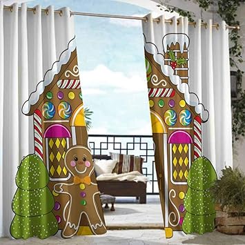 Diliteck Extra Wide Outdoor Curtain Gingerbread Man Cute