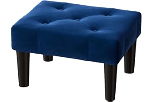 viewcare Foot Stools Ottoman, Small Velvet Soft Footrest Ottoman with Wood Legs, Sofa Footrest Extra Seating for Living Room Entryway Office, Blue