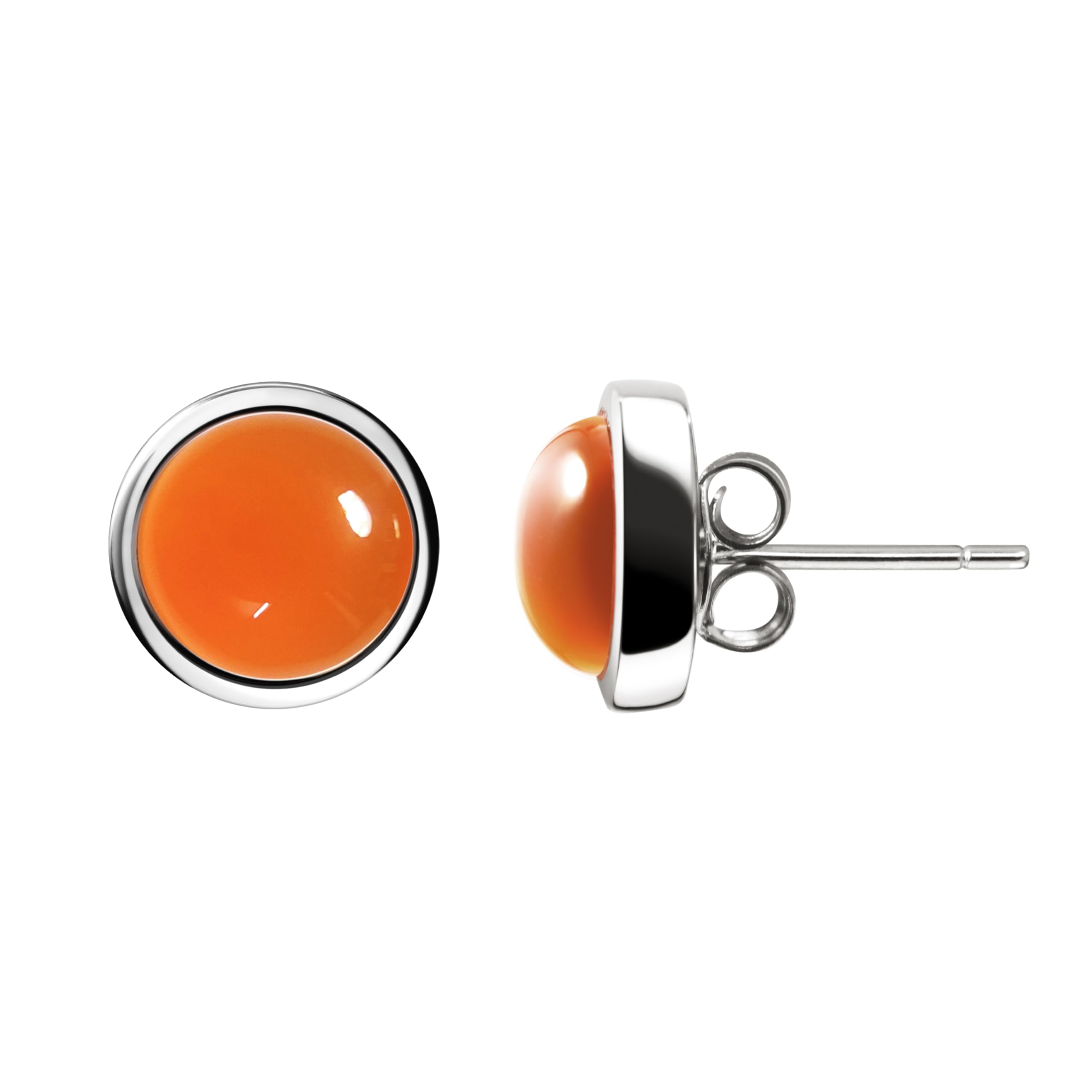 Franki Baker Sterling Silver & Natural Carnelian Gemstone Stud Earrings. Stud diameter: 10mm. Grade AA