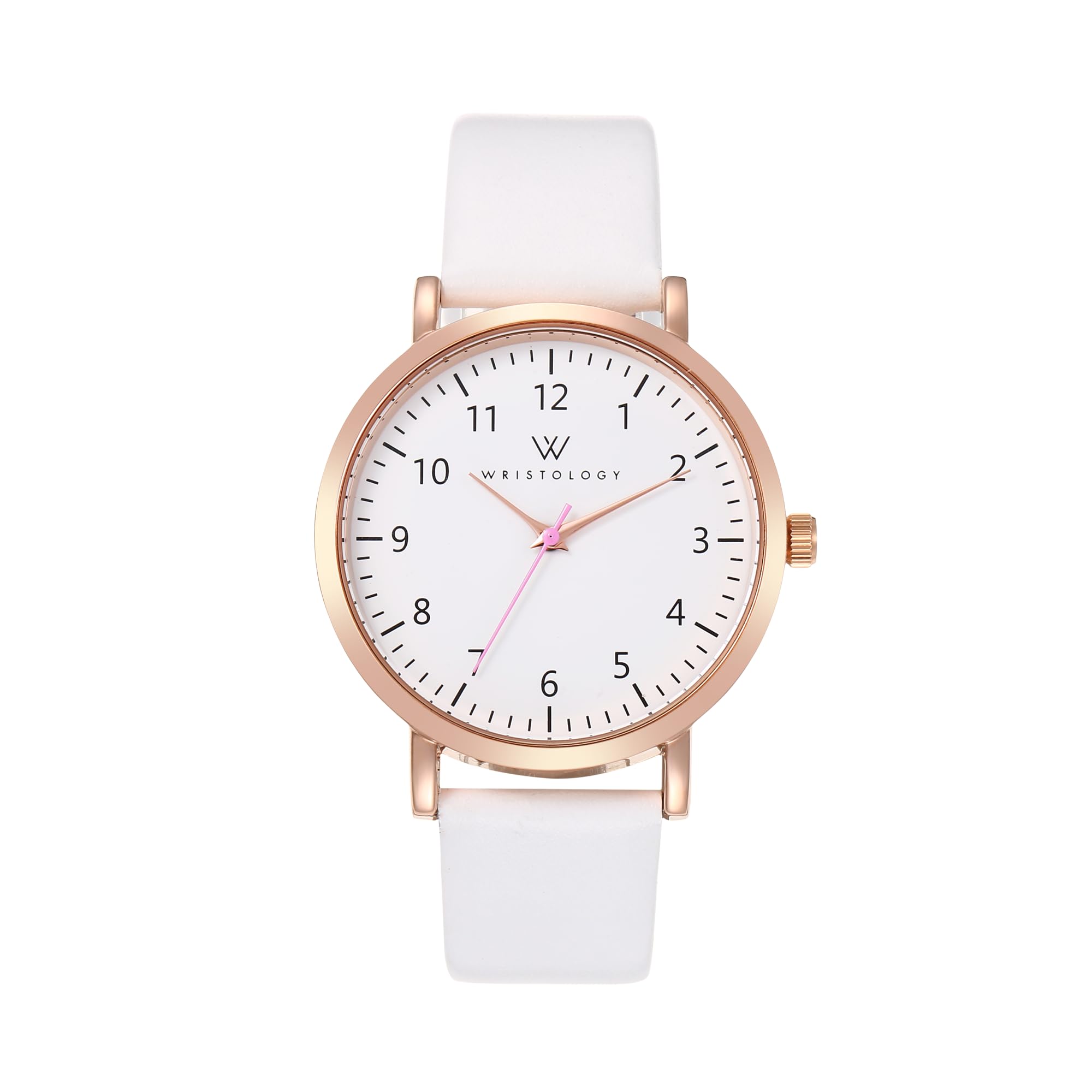Wristology 29 Styles Maxi Numbers Watch Leather Band,Interchangeable Genuine Leather Strap,Large Easy to Read Nurse Watch with Second Hand for Women, Men, Nurses, Teachers, Olivia, 6. Rose Gold,White