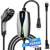 SEGUMA Level 1/2 EV Charger, 16Amp Electric Car Charger 25FT Cable with NEMA 6-20 Plug and NEMA 5-15 Adapter, Home Mobile EV Charging Station for J1772 BEVs/PHEVs 110V-240V(Silver)