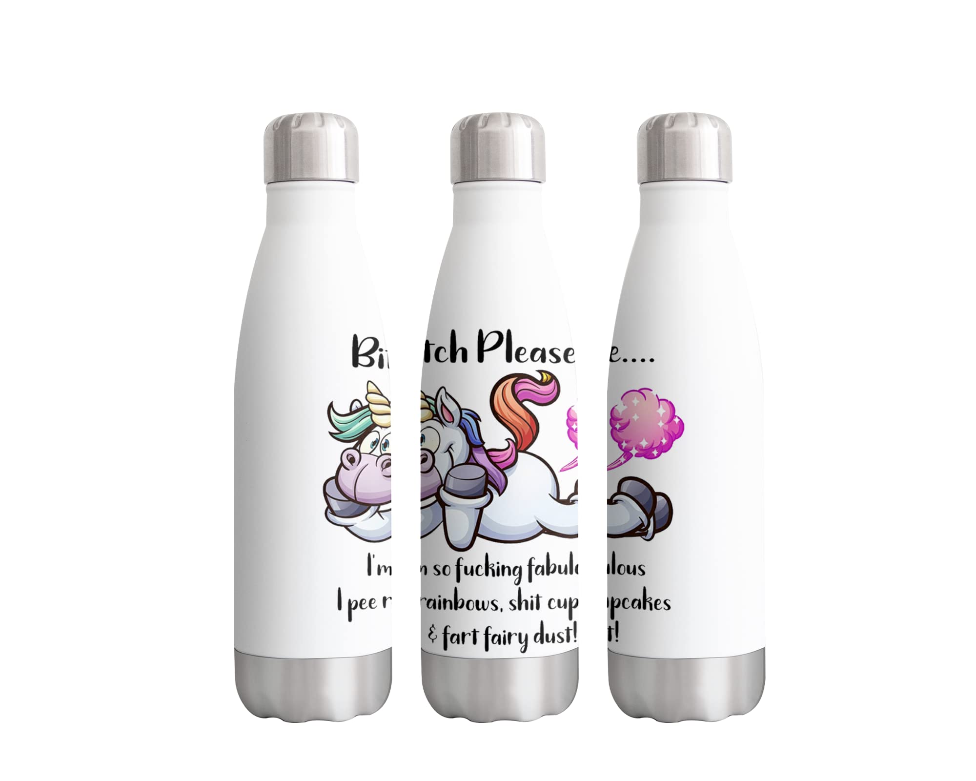 Vixar Bitch Please I'm So Fabulous Unicorn Bottle double Wall insulated Stainless steel sport Drinks 500ml WHITE Gift ideal for school work office Oudoor sports