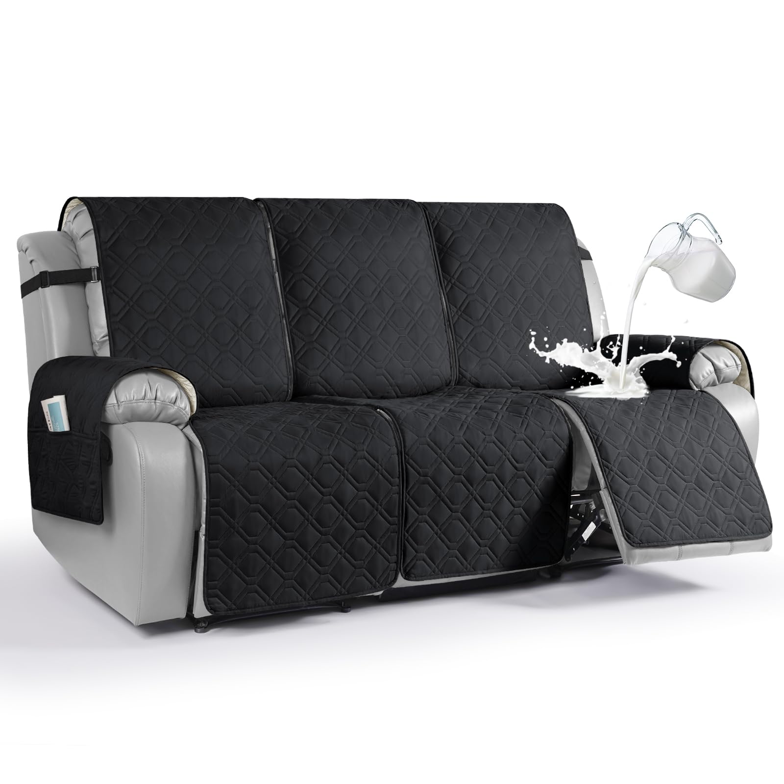 Photo 1 of VANSOFY Waterproof Recliner Couch Covers, Sofa Covers 1-Piece Washable Reclining Sofa Cover Non-Slip Furniture Protector with Elastic Straps Pocket for Dogs, Pets(Black,3 Seater)