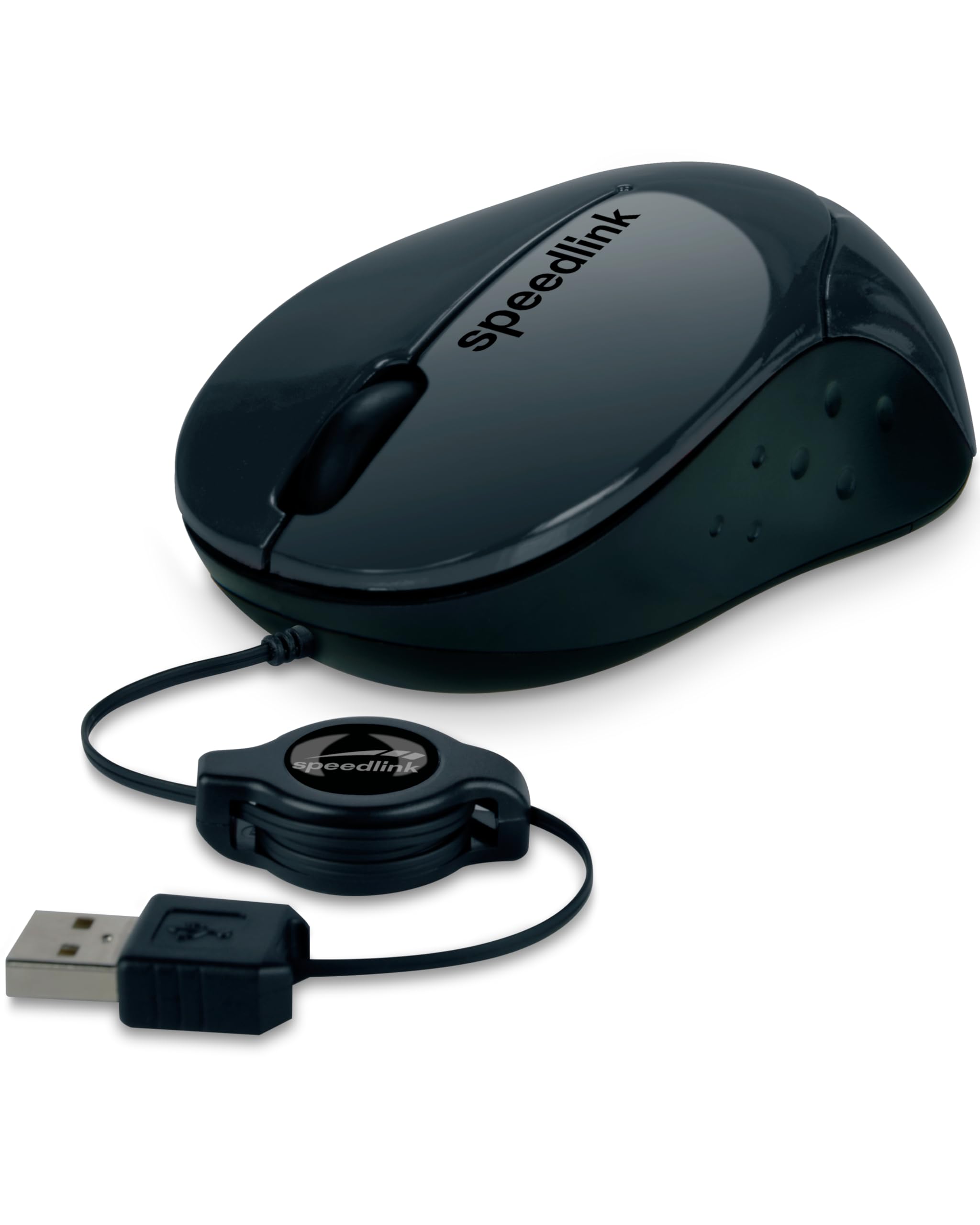 Speedlink BEENIE Mobile Mouse silent - kleine, kompakte Maus kabelgebunden USB, einstellbare Kabellänge mit Kabeleinzug, leiser Klick, schwarz