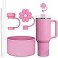CHEETAH 6 Pcs Accessories for Stanley Cup 20-40oz,2 Straw Covers,2 Replacement Straws,1 Straw Brush,1 Boot Included, SIlicone Straw Cover Caps Topper (Peony)