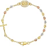Catholic Crucifix Gifts Rosary Bracelet for Women-14K gold plated Virgin Mary Jesus Cross Charm Link Chain, Dainty Virgen de Guadalupe Religious Gift for Confirmation Baptism First Communion