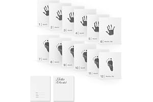 AI BEI PARENT CO. 14 Pieces Baby Inkless Milestone Cards,1 Month to 12 Month Hand and Footprint Kit,Dog or Cat Pet Paw Print Kit,Newborn Safe Inkless Pad,Hello World Newborn Sign Memory Kit(14 Ink Pad+14 Papers)