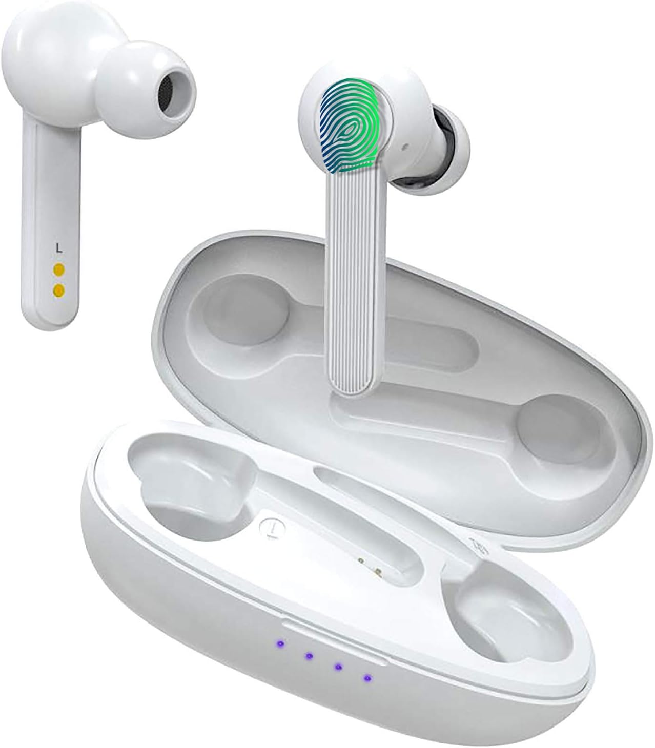 TWS Bluetooth 5.0 Earbuds Touch Control with Armband Duoker Mini True Wireless Headphones Siri IPX6 HD Stereo In Ear Headsets with Portable Charging Case for iphone Android - White