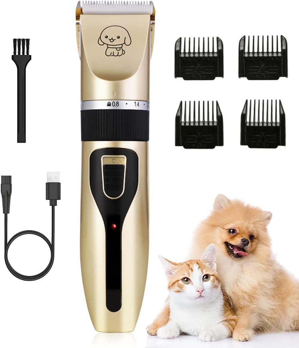 Pet Clippers Pet Trimmer, Low Noise USB Recharge-able Cordless Pet Hair Shaver, 5 Gears Dog Grooming Clipper with Cleaning Brush & Comb for Dog Cats' Hair