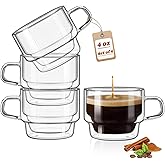 glastal 4 oz Stackable Glass Cups Espresso Cups Double Walled Espresso Glasses Set of 4, 120ml Coffee Tea Glasses Expresso Shots Cup Set for Tea, Milk, Gifts for Women Man - German Quality