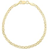 Floreo 10k Yellow Gold 3.2mm Solid Mariner Link Chain Bracelet or Anklet