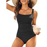 Holipick One Piece Bathing Suit for Women Push Up Tummy Control Swimsuits Modest Vintage Slimming Retro Ruched Swimwear