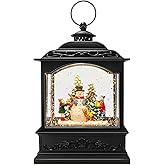 Christmas Snow Globe Lantern with Music & 6H Timer, Swirling Glitter Water Lantern with Snowman & Kids, USB or Battery Powered Holiday Decoration