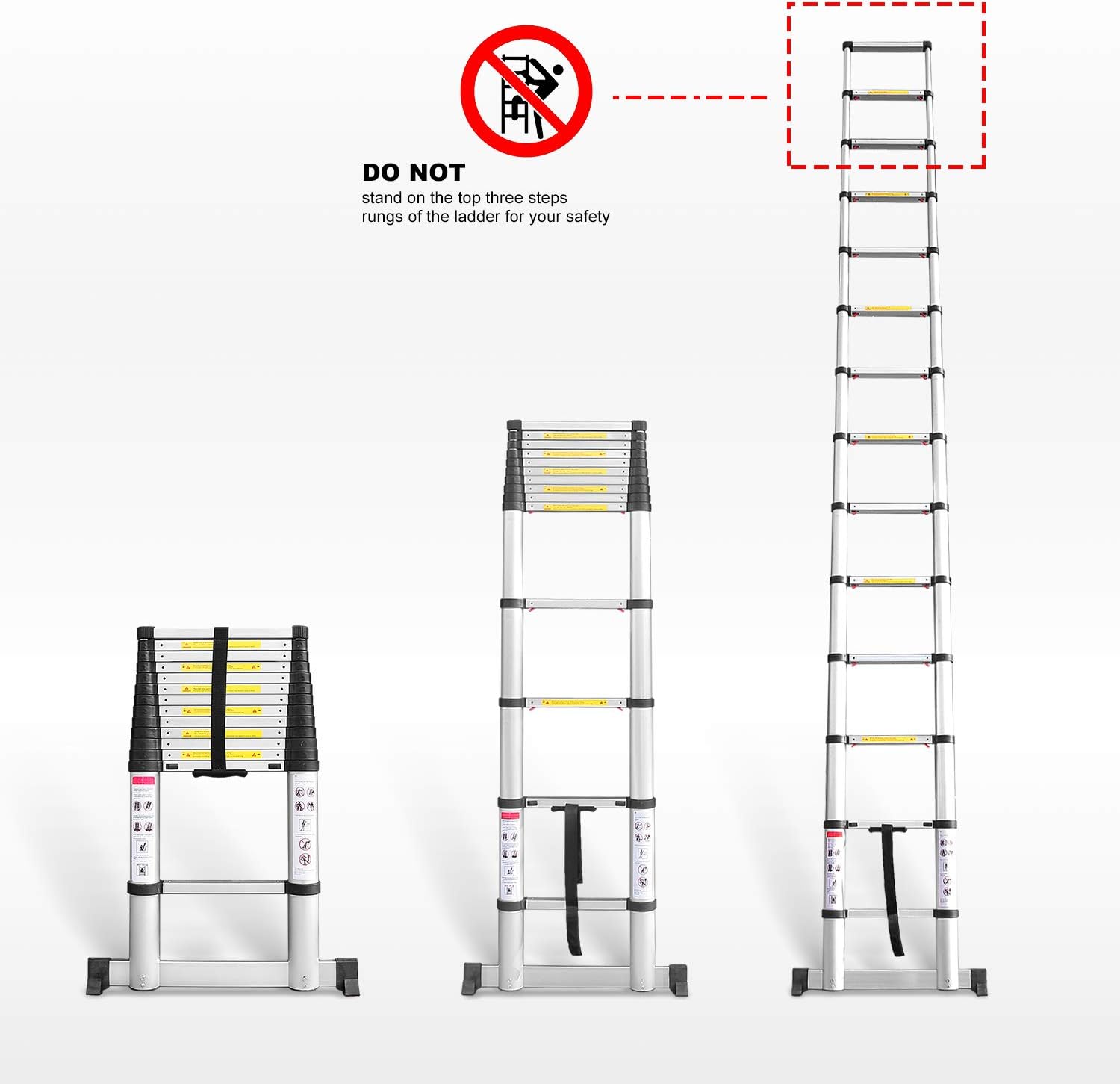 Sotech 15.5 FT Aluminum Telescoping Extension Ladder with Stabilizer Bar, One Button Retraction Telescopic Collapsible RV Ladder, Soft-Close and Pinch-Free EN131 Certified, Max Load 330 lbs - - 