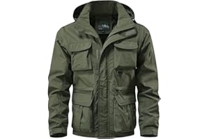 PETCDIM PETCIDM Military Cargo Jackets for Men Multi-Pocket Hiking Coats with Hood Zip Up Long Sleeve Army Safari Bomber Jackets