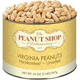 The Peanut Shop of Williamsburg Unsalted Virginia Peanuts, Non-Gmo Handcooked Salt-Free Williamsburg Peanuts Gluten-Free - 32 Oz Tin