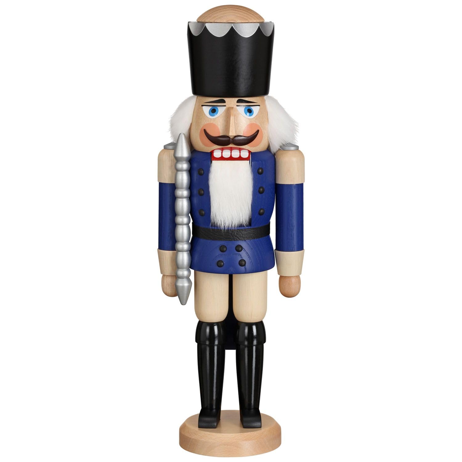 Seiffener Volkskunst German nutcracker King ash-tree blue, height 39 cm / 15 inch, original Erzgebirge SV 11211/2