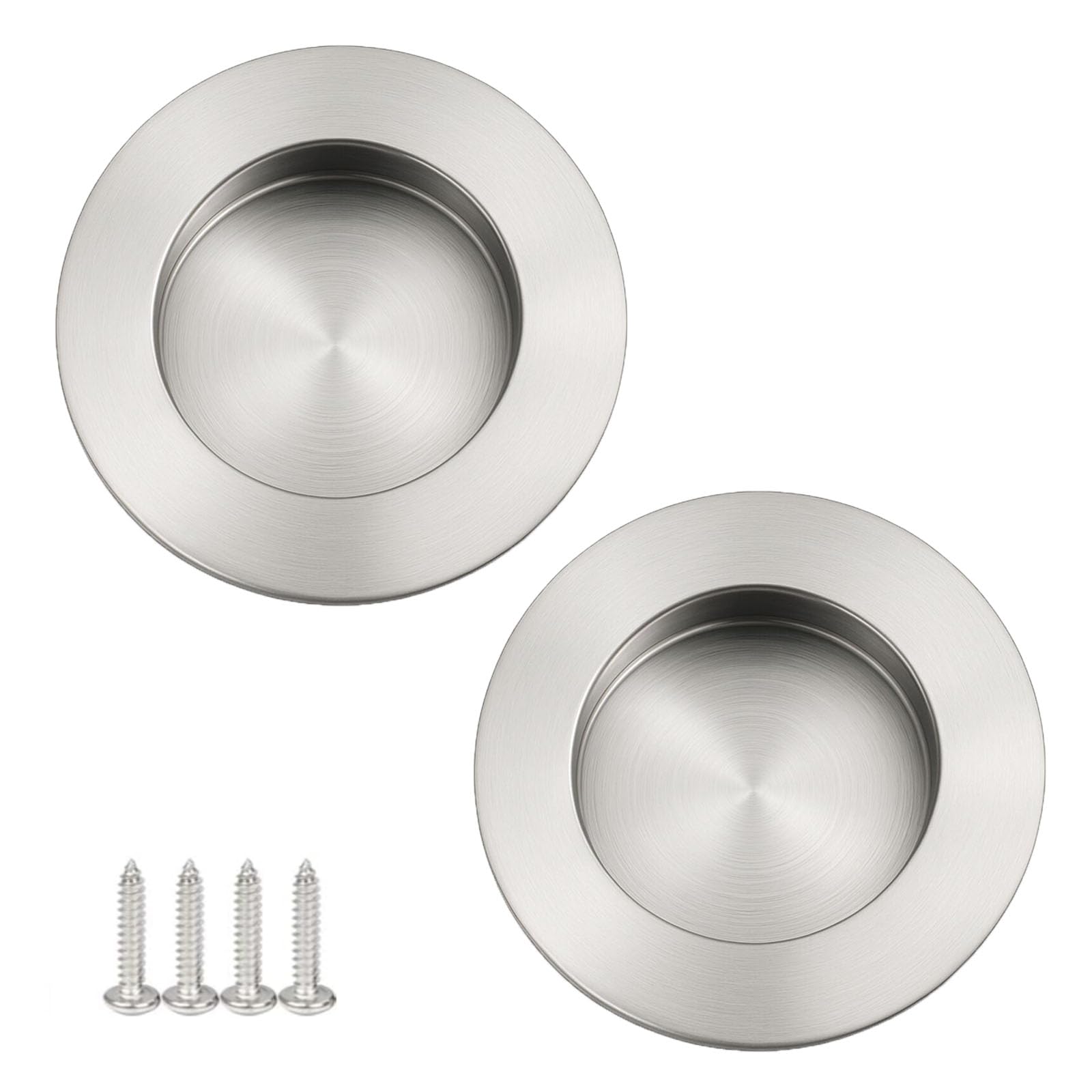 NewZC 2 Pack Flush Recessed Sliding Round Door Pull Handles Hidden Finger Pull Handle Satin Brushed Stainless Steel Inset Cupboard Handle for Drawer Wardrobe Closet Barn Door - Silver