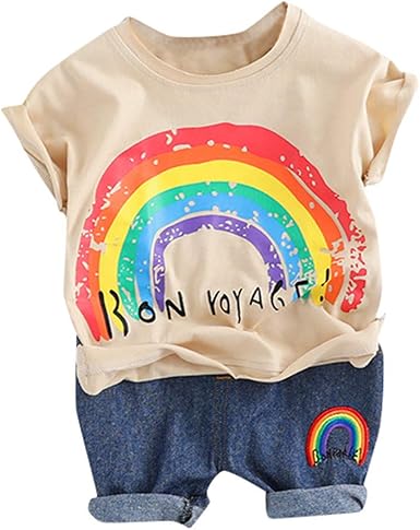 Bebes Gentleman T Shirt Mignon Chic 2pcs Belle Impression De Dessin Anime Arc En Ciel Lettres T Shirt Manches Courtes Shorts Pantalon Casual Ensembles Xinxinyu 12 18 Mois Kaki Amazon Fr Vetements Et Accessoires
