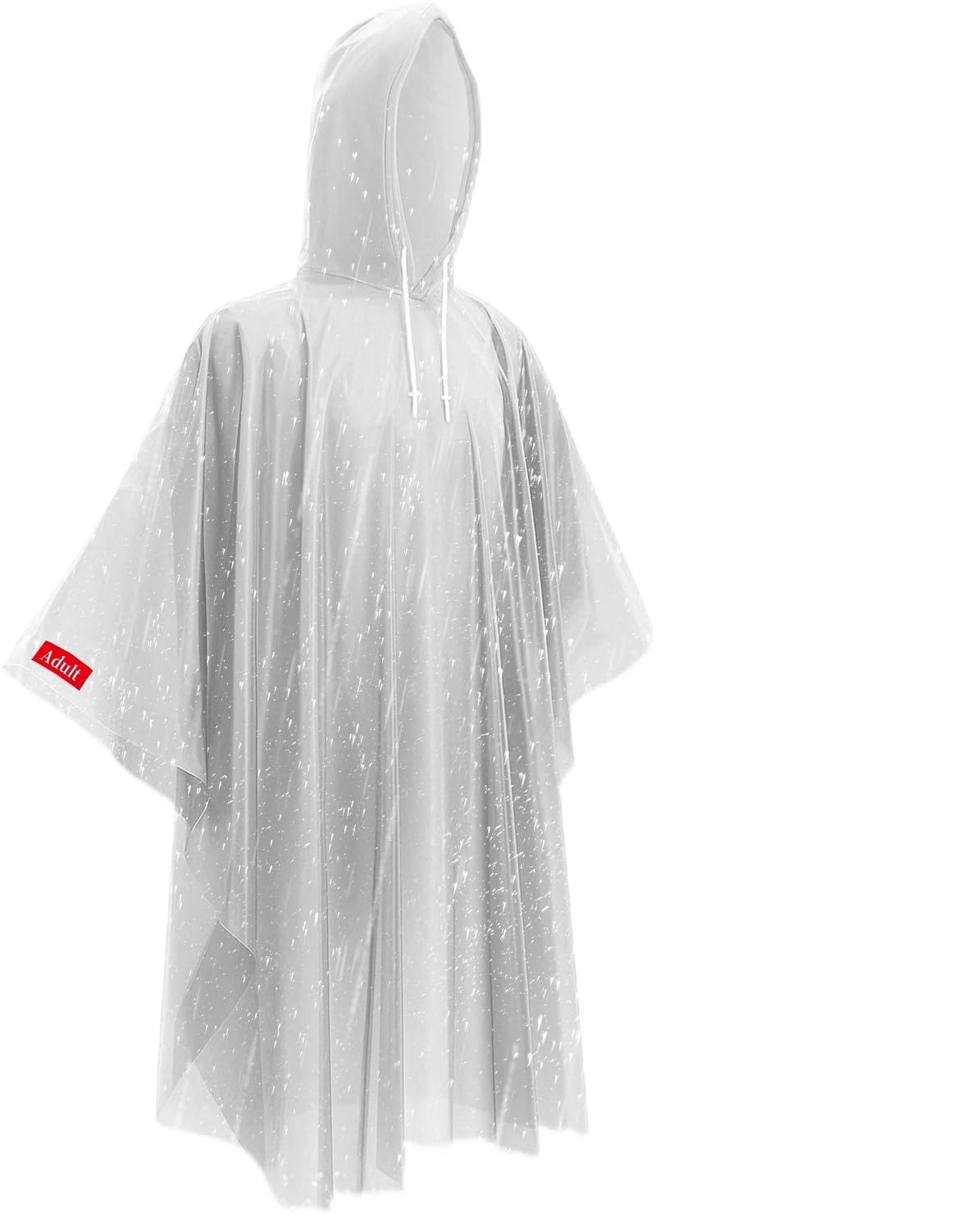 Photo 1 of Disposable Rain Ponchos - Extra Long Waterproof Emergency Poncho with Hood for Adults, Bulk Family 6 Pack Raincoat for Park, Concerts, Hiking, Camping Essentials, Home Emergency Survival Kits, Clear