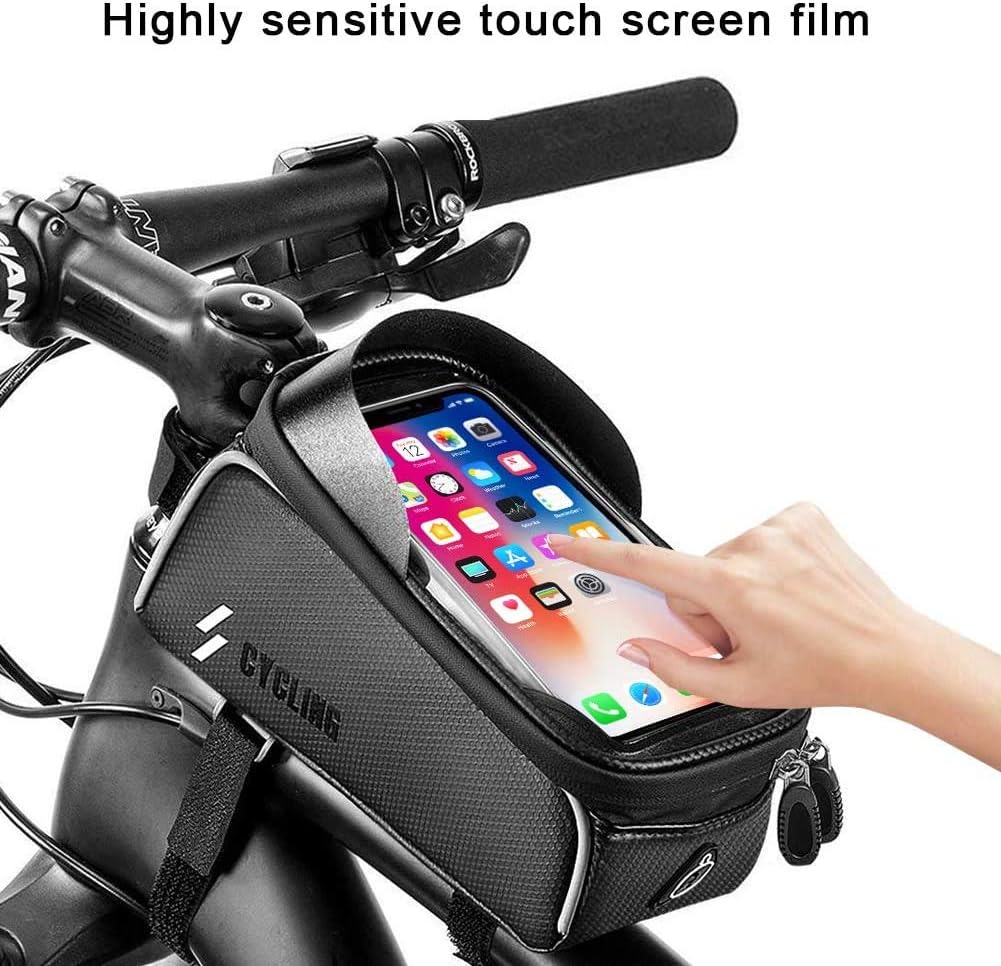 Bicycle Front Frame Bag, Mountain Bike Front Tube Handlebar Bag, with Touch-Screen Mobile Phone Bag, Suitable for Mobile Phones Under 6.5 Inches iPhone 11 8 Plus Xs Max : Sports & Outdoors