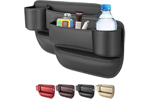 LINPING Car seat Gap Filler Organizer,2024 Universal New Seat Gap Storage Box, Car Leather Cup Holder Gap Bag for Glasses Phones Keys and Cards(Black, Driver+Passenger)