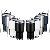 MEWAY 30oz Tumbler Double Wall Vacuum Insulated Travel Mug, Stainless Steel Tumbler with Lid, Durable Powder Coated Insulated Coffee Cup for Cold & Hot Drinks (MIX,8 PACK)