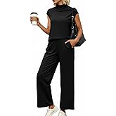 Women's 2 Piece Outfits Knit Loungewear Sleeveless Pullover Tops and Wide Leg Pants Casual Travel Outfits Sets Tracksuits