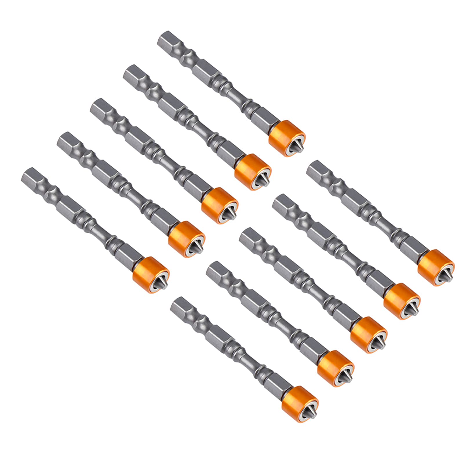 Drywall Screwdriver Bits, 10Pcs PH2 Plasterboard Screw Bit Hex Shank Magnetic Anti-Slip Screw Driver Bits Set for Gypsum Board Drywall Screws(65mm), Grey + Yellow