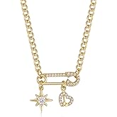 TANTIUE Paperclip Pendant Necklace for Women 14K Gold Plated Paperclip Necklaces Cubic Zirconia Sun/Cross/Shell/Turtle/Heart/Star Pendant with Cuban Chain Jewelry Gifts for Her