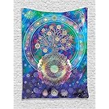 Ambesonne Home Decor Collection, Tree of Life with Floral Style Mandala Artwork Meditation Peace Spa Design, Bedroom Living Room Dorm Wall Hanging Tapestry, Blue Purple