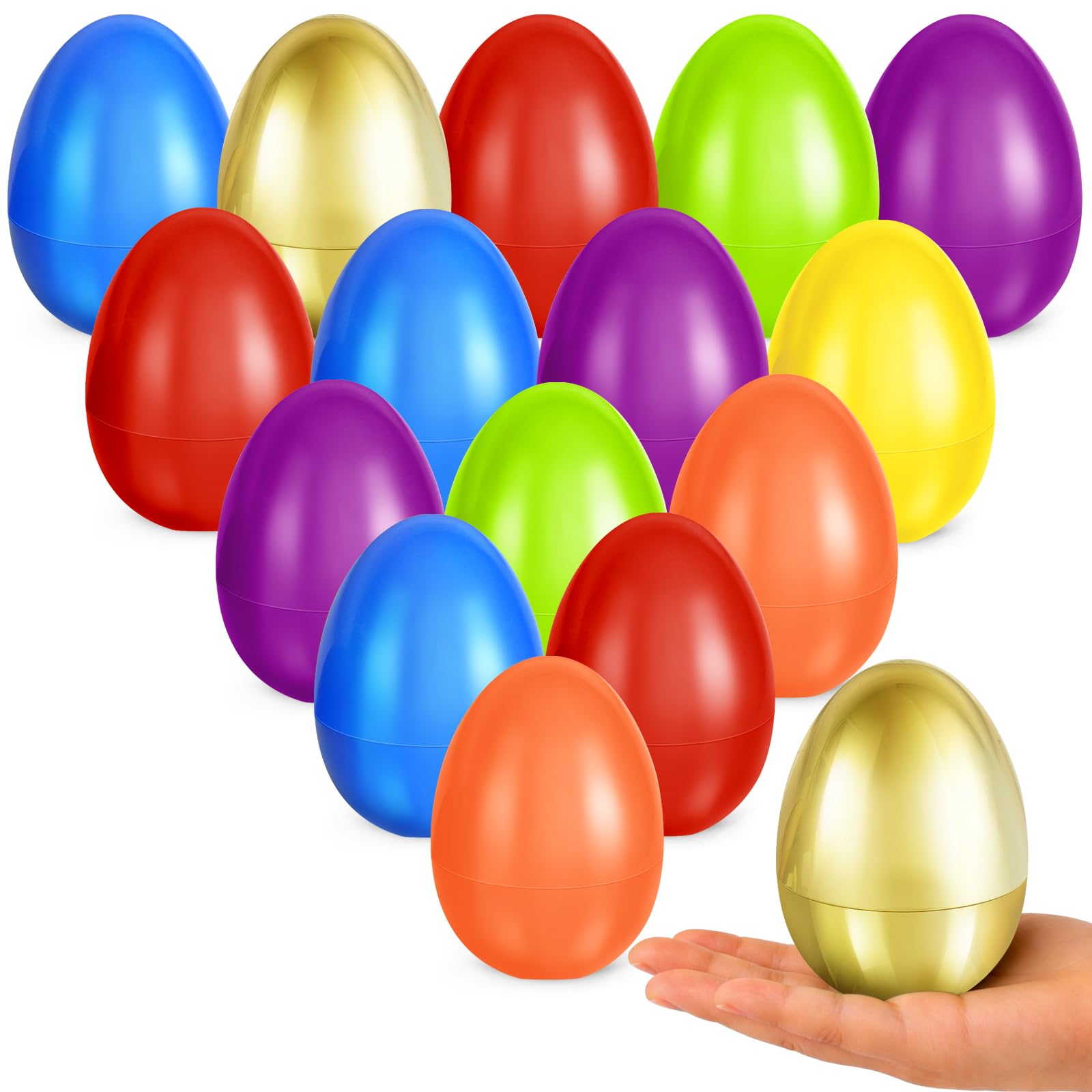 Photo 1 of Shemira 3.5” Easter Eggs, 36 PCS Colorful Eggs Plus 1 Golden Eggs for Kids, Large Plastic Empty Eggs Fillable with Candy Treats for Easter Hunt, Easter Basket Stuffers Fillers, Party Favors Decor