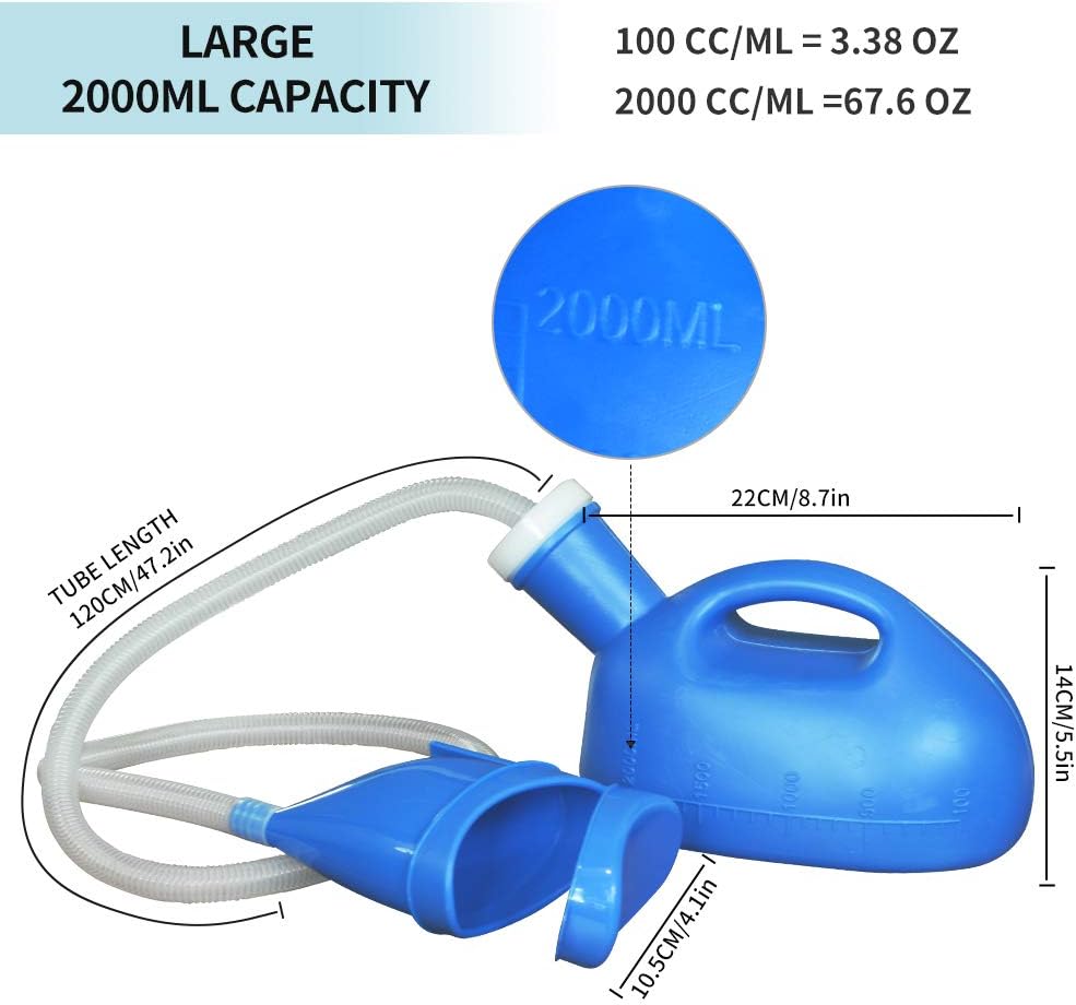[ 2020 Upgrade - Unisex Urinal ] Seneme 2000ML Female Urinals Portable Urinal for Women & Men Hospital Home Camping Car Travel Bedside Urinals for Men Spill Proof with Lid and Long Tube (Blue): Health & Personal Care