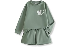 Klyatpxoen Size 6-12 Years Girl's 2 Piece Outfits Casual Crew Neck Sweatshirt & Elastic Waist Shorts Tracksuit Sets