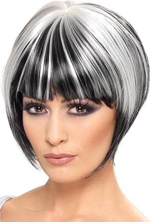 Amazon Com Smiffys Quirky Bob Wig Costume Black White One Size