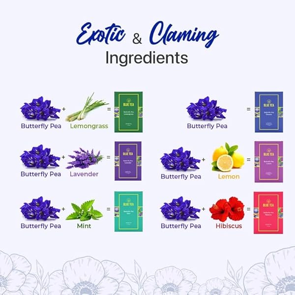 BLUE TEA – BUTTERFLY PEA FLOWER TEA GIFT SET (6 FLAVORS, 30 COUNT – PLANT BASED) | FLORAL FLAVOR | CAFFEINE FREE – NON-BITTER – HERBAL TEA – VARIETY PACK – FLOWER BASED | GIFTS FOR HIM AND HER