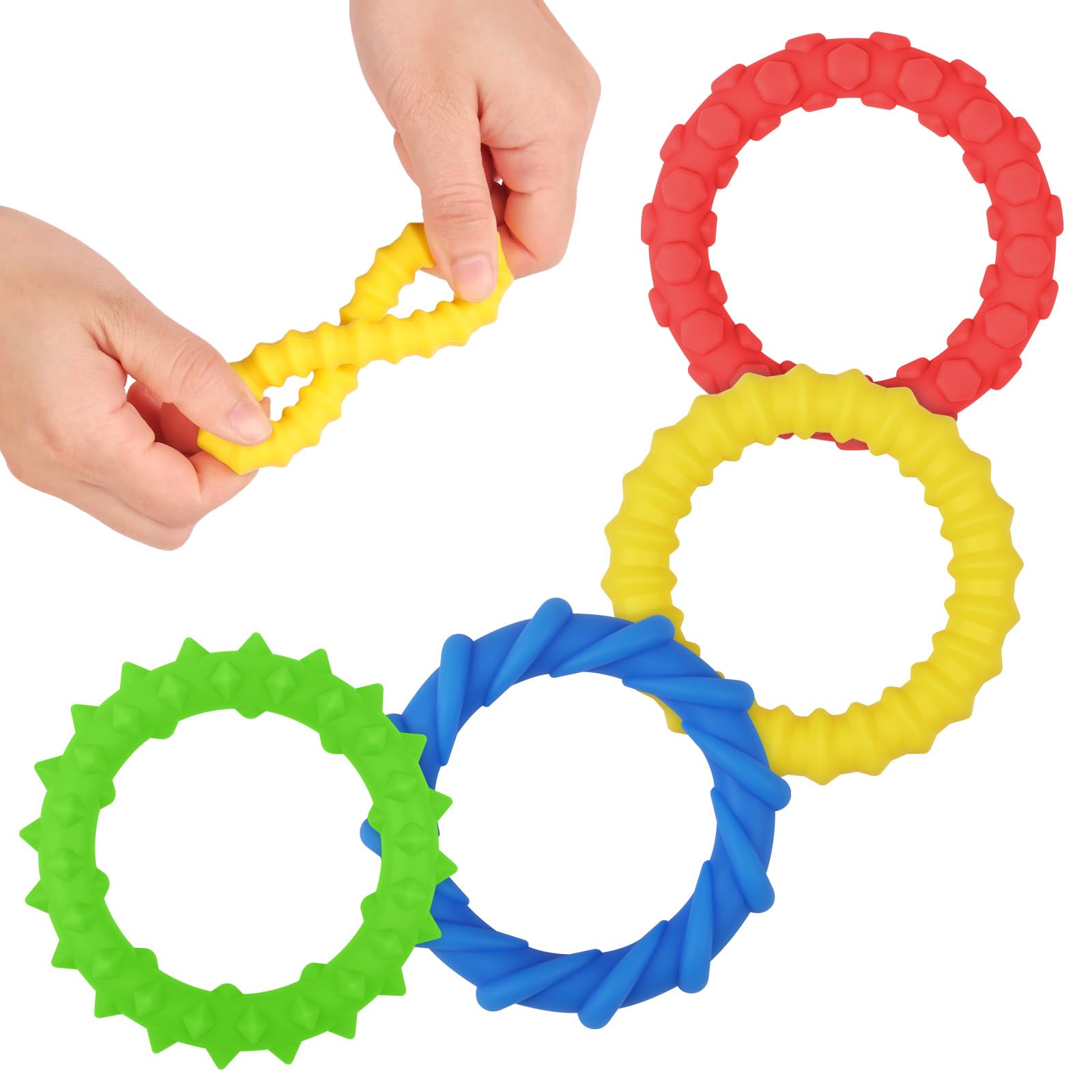 Aolso Sensory Toys for Autism,6 Pcs Fidget Rings 4 Pcs Fidget Bracelet,Textured Soft Silicone Sensory Acupressure Rings for Anxiety Relief,Fidget Toys for Anxiety ADHD