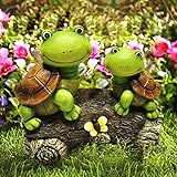 LA JOLIE MUSE Garden Statue Figures Turtles on a Log, 9 Inch Large Resin Patio Lawn Yard Indoor Outdoor Decorations, Housewarming Gift