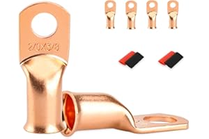 SDZONGES 4 PCS Battery Terminal Connectors, Battery Cable Ends Lugs, 2/0 Gauge Wire Connectors, 2/0 AWG 3/8" Stud Ring Terminals, Copper Wire Lugs with Heat Shrink Tubing.