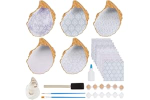 WEBEEDY 5 Sets DIY Oyster Shell Jewelry Tray Ring Display Holder Shell Celadon Pattern Trinket Dish Kit Jewelry Organizer Craft Kit for Adults Summer Earring Ring Bracelet Jewelry Organizing